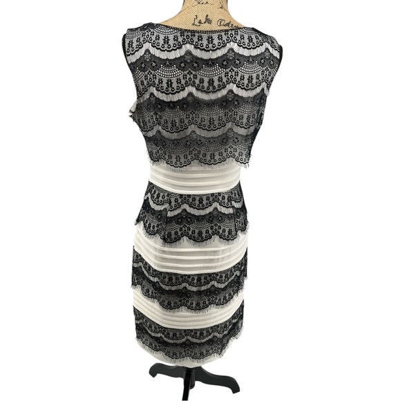 Sangria Petite Black Cream Sheath Knee Length Dress Lace‎ Tiered Flapper Gatsby - Picture 4 of 12